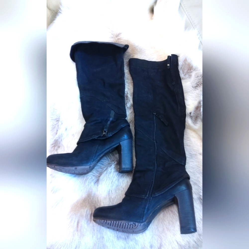 Airstep black leather knee high heeled boots
